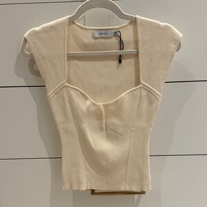 Greylin Beige Ribbed Knit Blouse